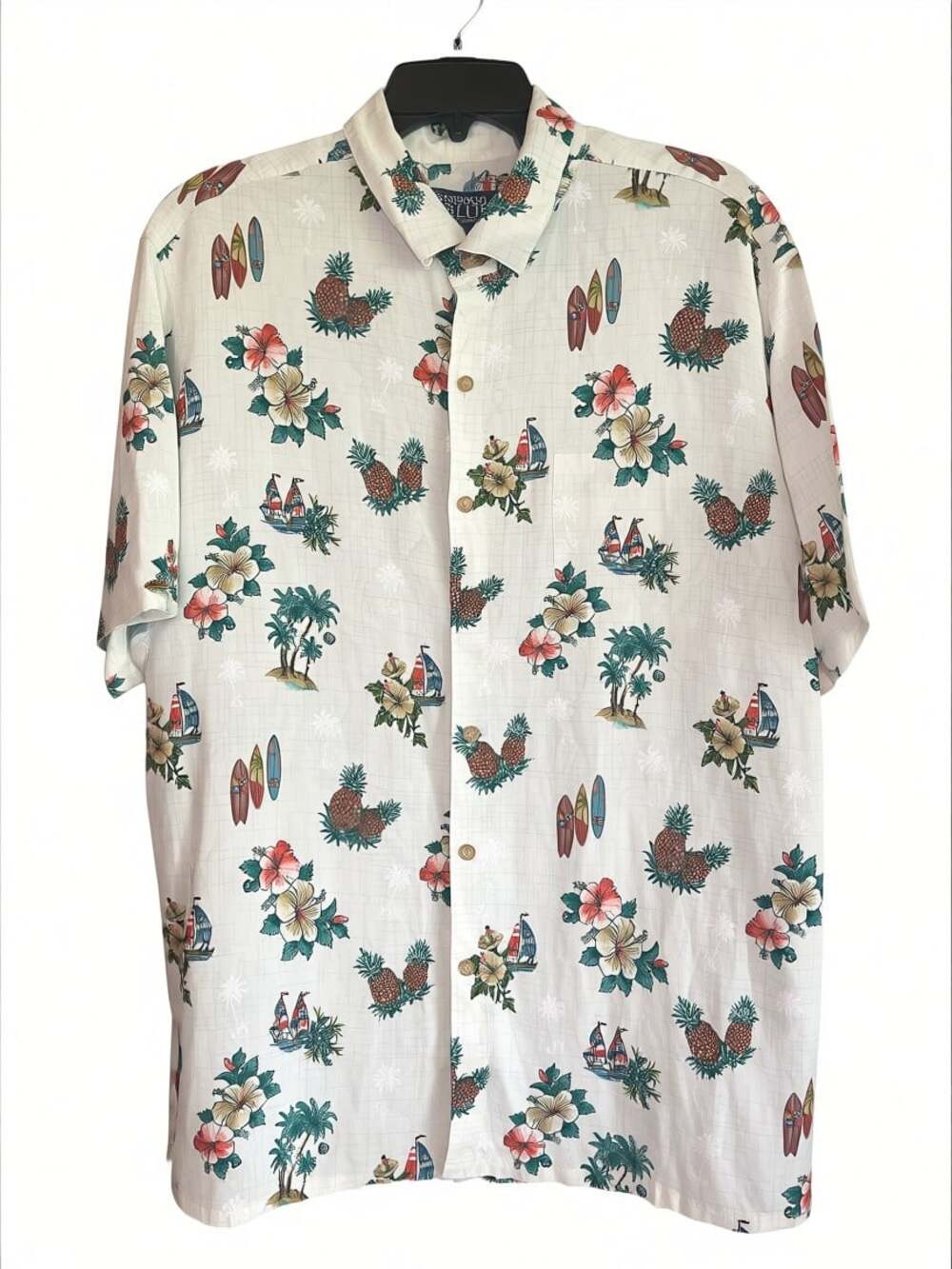 Newport Blue Tropical Nautical Print Rayon Short Sleeve Shirt Size XL